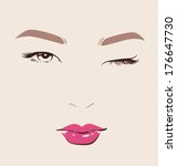 beautiful woman faces with red lips make up close-up illustration eps 10