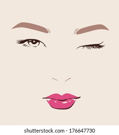 beautiful woman faces with red lips make up close-up illustration eps 10