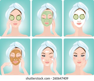  Beautiful Woman With Facial Mask Of Cucumber Slices On Face