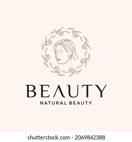 Beautiful woman fashion logo natural beautiful woman linear style vector template for businesses