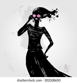 Beautiful woman. Fashion model. Sketch. Vector illustration.