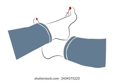 Beautiful woman feet with blue jeans and red nails isolated on white background - vector illustration