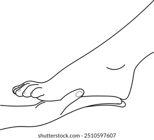 Beautiful woman feet and hand, Pedicure spa female feet. elegant woman legs in a trendy minimalist style. Hand drawn in thin line style