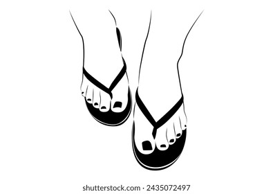 Beautiful woman feet with sandals and black nails isolated on white background - vector illustration