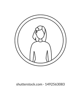beautiful woman with flower in hair circular frame