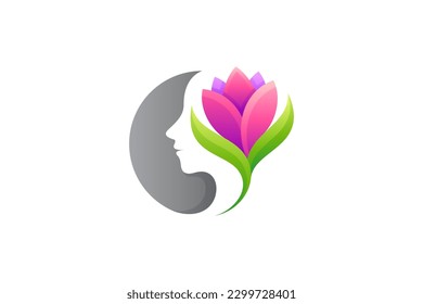 Beautiful woman and flower in logo design template