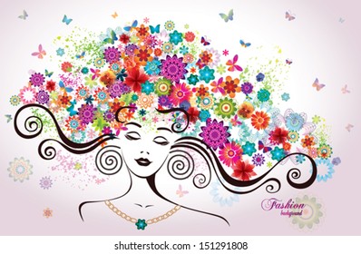 Beautiful Woman Flowers Stock Vector (Royalty Free) 151291808 ...