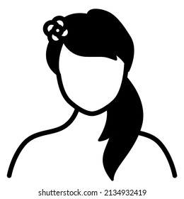 beautiful woman with flowers in hair, simple icon design, editable stroke best used for web application or banner