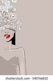 Beautiful woman with flowers. Vector illustration.