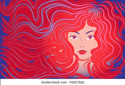 Beautiful woman with flowing hair. Vector illustration