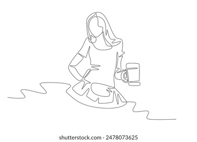 Beautiful woman with a glass of beer. Oktoberfest concept one-line drawing