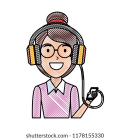 beautiful woman with glasses and earphones