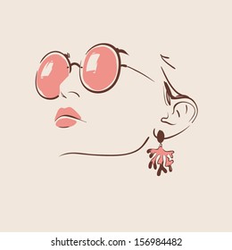 beautiful woman in glasses with earring vector illustration eps 10