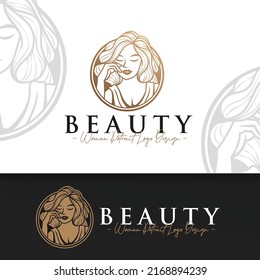 Beautiful woman gold circle logo template