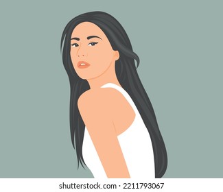 Beautiful woman with good figure. Enjoy life. Have good health care. Vector illustration.