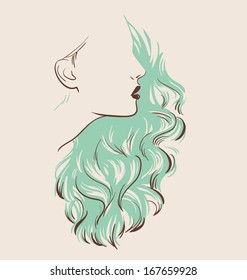 beautiful woman with hair style sketch vector illustration eps 10