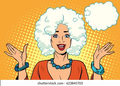 Beautiful woman hairstyle cloud. Pop art retro vector illustration