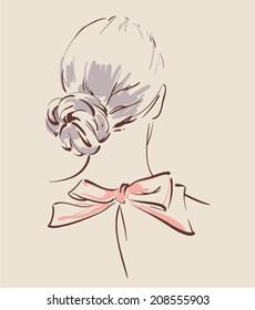 Beautiful woman hairstyle view from back illustration eps 10