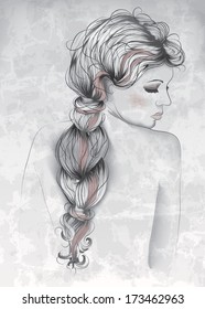 Beautiful woman in hand drawn style