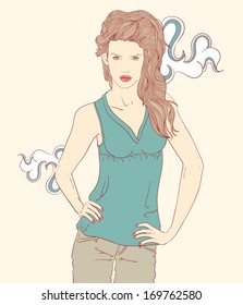 Beautiful woman hand drawn vector illustration