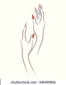 Beautiful Woman Hands With Elegant Manicure.Nails Art Vector Icon.