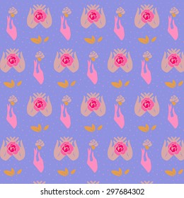  Beautiful woman hands holding roses. Seamless pattern. Vector illustration eps 10 