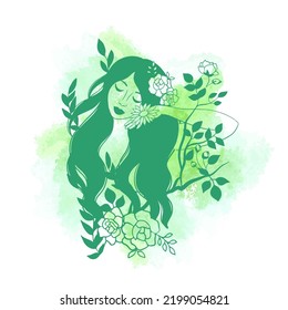 Hermosa mujer en armonía con la ilustración vectorial de la naturaleza. Salvar el concepto de tierra