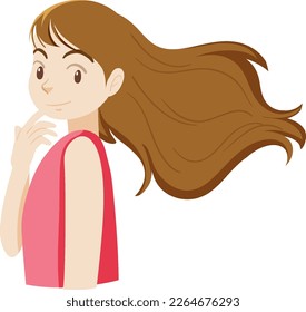 Beautiful woman has long hair in pink dress illustration