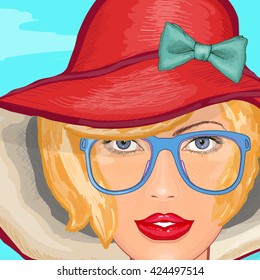 Beautiful woman in a hat fashion girl in a summer hat. Fashion woman art. Beautiful girl lifestyle art
