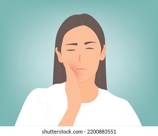 Beautiful woman having a toothache. Vector illustration.