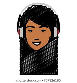 beautiful woman head with earphones avatar character