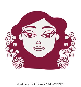 beautiful woman head with floral decoration vector illustration design