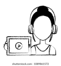 beautiful woman with headset and tablet avatar character