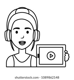 beautiful woman with headset and tablet avatar character