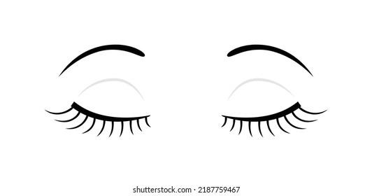 A Beautiful Woman with her Eyes Closed. Sleep. Doll Eyes with Long Eyelashes and Eyebrows. Template. Black Line Style. White background. Vector illustration for Beauty Design.