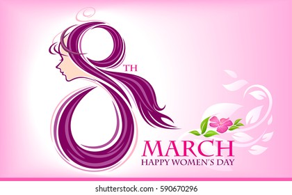 Beautiful woman with her hair tangled into an eight, floral, love, beauty. Vector illustration.