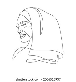 Beautiful woman in hijab drawing line art minimalist 