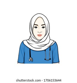 Beautiful Woman Hijab Nurse Illustration, Vector Design Template