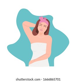 beautiful woman holding her arm up and showing clean underarms depilation smooth clear skin armpit epilation hair removal concept portrait vector illustration