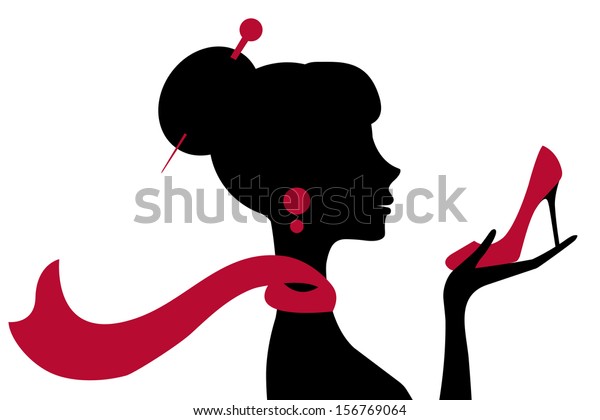 Beautiful Woman Holding Shoe Stock Vector (Royalty Free) 156769064