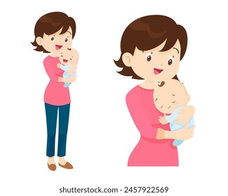 Beautiful woman holds a baby in her arms, mom hugs her children. Mother's day, women's day