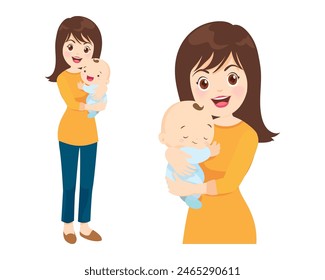 Beautiful woman holds a baby in her arms, mom hugs her children. Mother's day, women's day