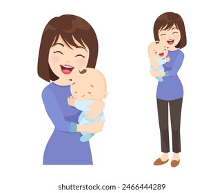 Beautiful woman holds a baby in her arms, mom hugs her children. Mother's day, women's day