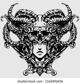 Beautiful woman with horns on her head