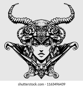 Beautiful woman with horns on her head