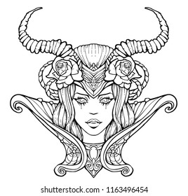 Beautiful woman with horns on her head