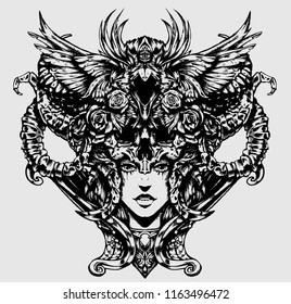 Beautiful woman with horns on her head