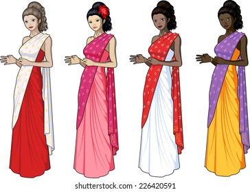 Beautiful woman in indian sari wedding gown set of 4 races and design options