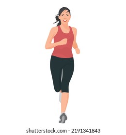 Beautiful woman jogging on white background. Healthy running concept vector illustration.
