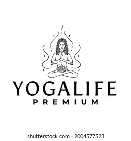 Beautiful Woman Lady Yoga Meditation With Mandala Logo Vector Illustration Template Icon Design